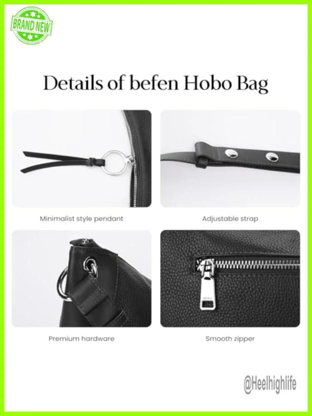 Genuine Leather Hobo Crossbody Bag with Adjustable Strap